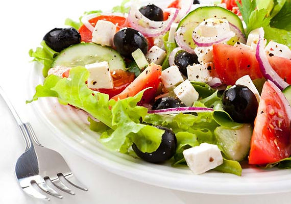 Fresh Greek salad with tomatoes, cucumbers, olives, and feta at G Diner