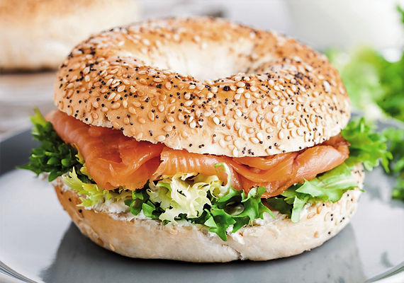 Everything bagel sandwich with smoked salmon and fresh greens